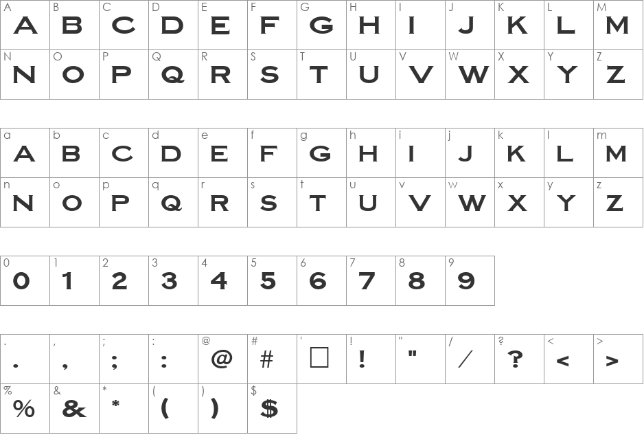 Workshop font character map preview
