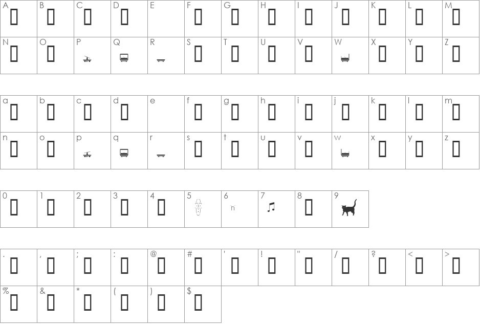 WorkTrain font character map preview