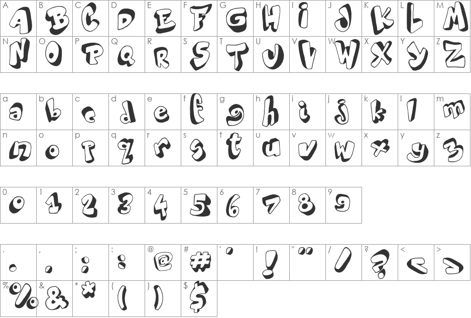 World Black Shadow font character map preview