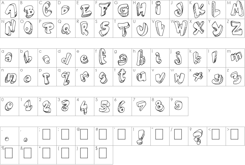 World Colors font character map preview