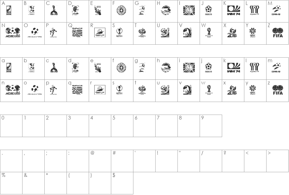 World Cup logos font character map preview