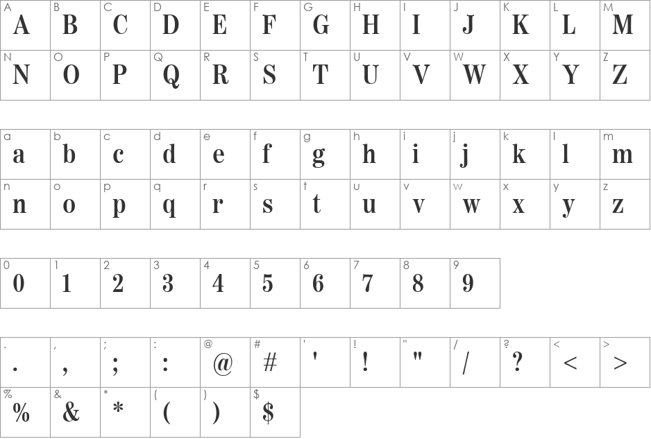 WorldwideHeadline font character map preview