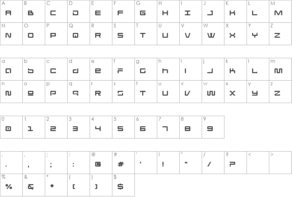 Wormbox font character map preview