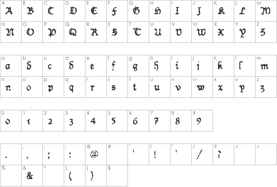 Worn Manuscript Rough font character map preview