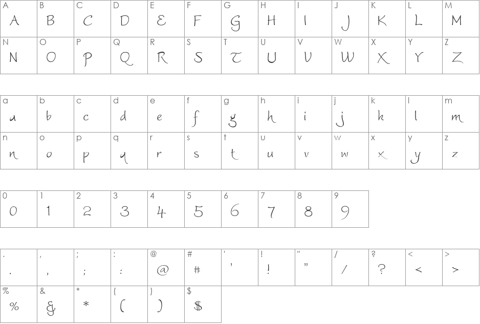 Worstveld Sling Extra font character map preview