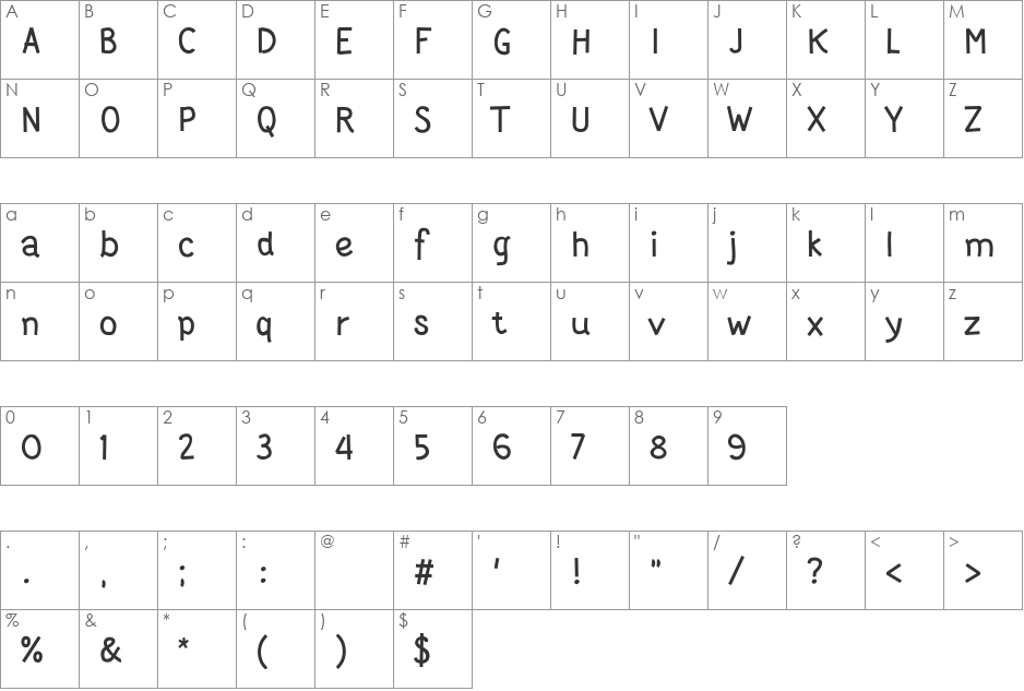 Wortellina font character map preview