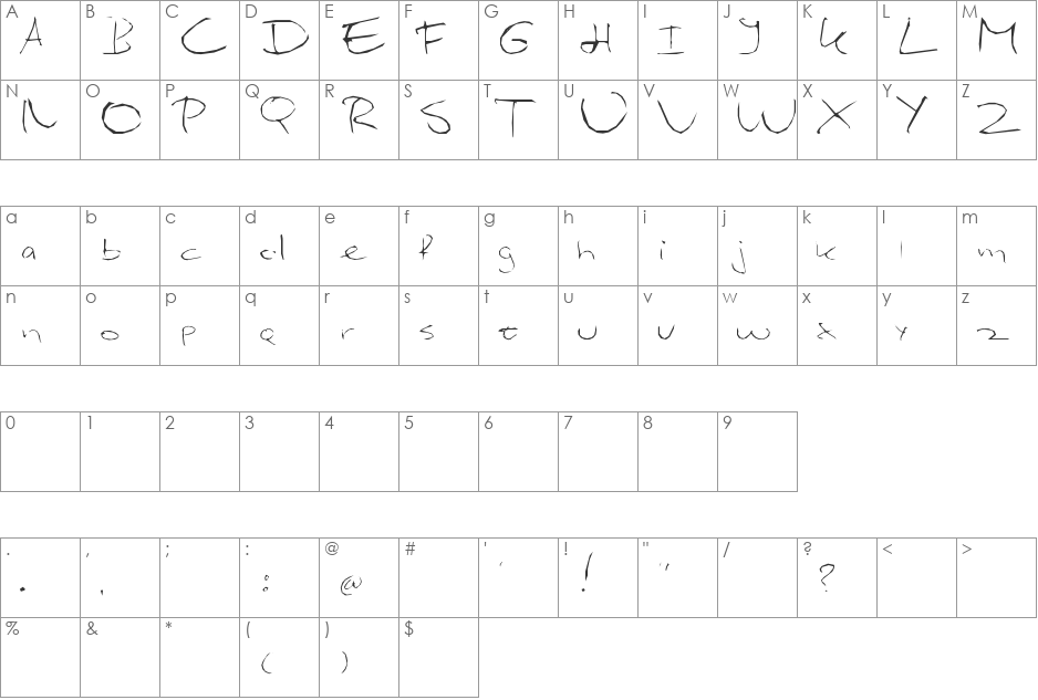 Woses Eltops font character map preview