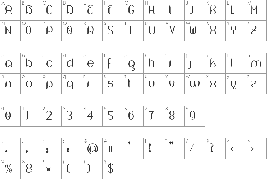 Wouliane font character map preview