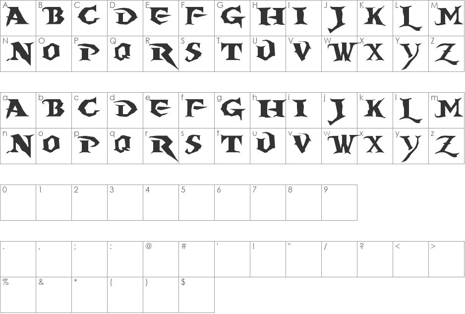 WoW SlF font character map preview