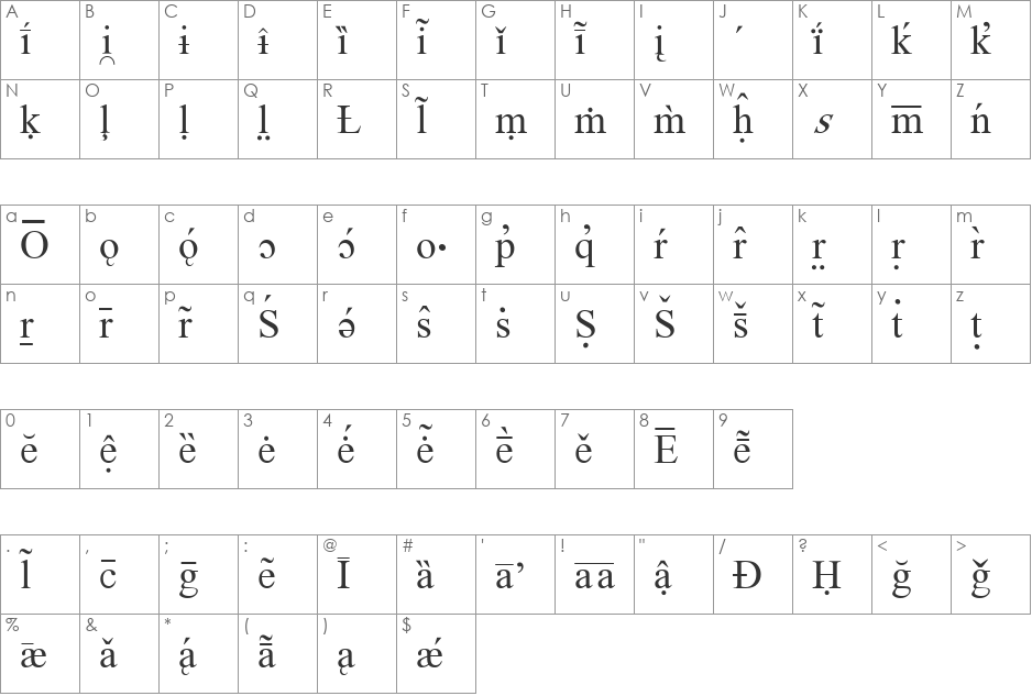 WP Accent Serif font character map preview