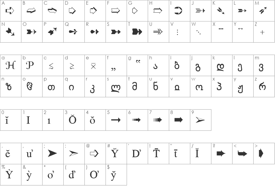 WP OverflowSet font character map preview