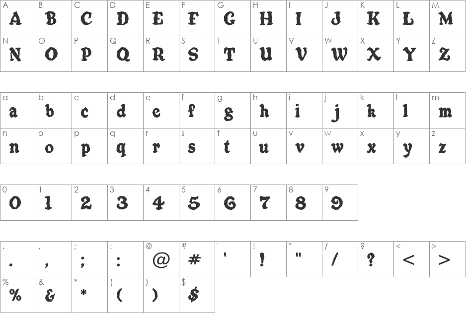 Wrangler font character map preview