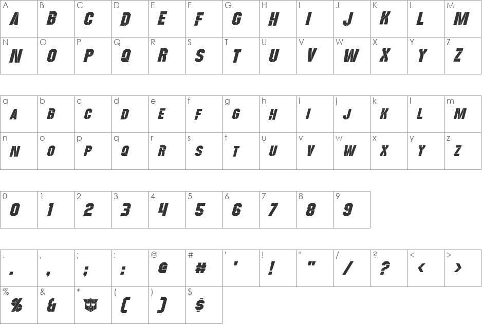 Wreckers font character map preview