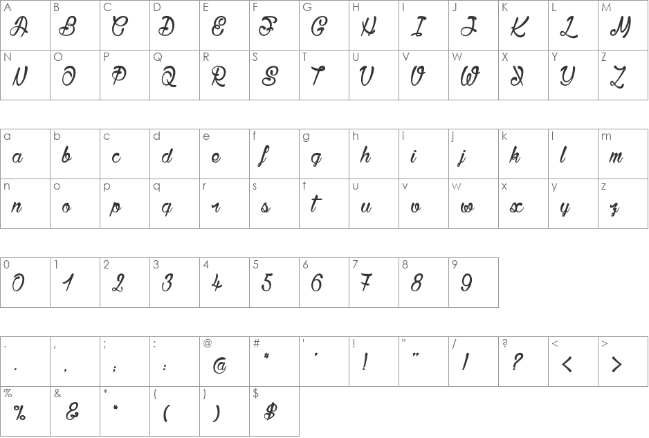 Bisous font character map preview