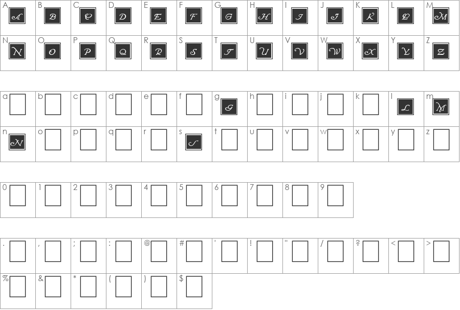 Wrenn Initials Blocked font character map preview