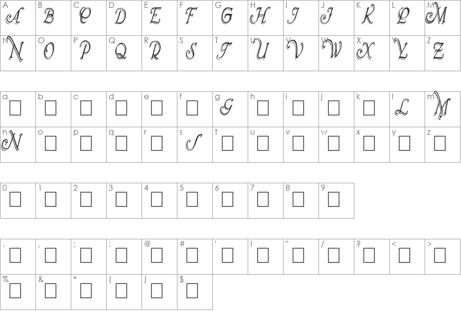 Wrenn Initials Shadowed Cond font character map preview