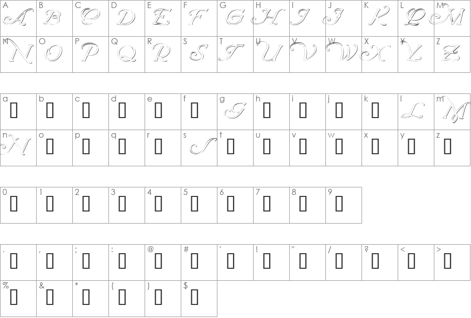 WrennInitialsEmbossed font character map preview