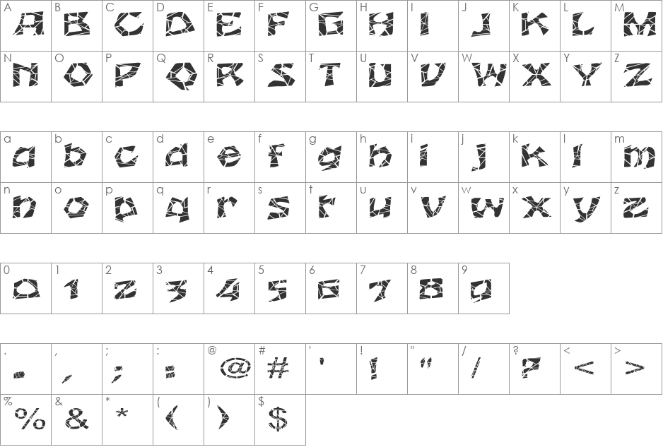 WrinklecutExtended font character map preview