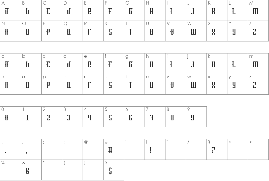 Wrist Tat font character map preview