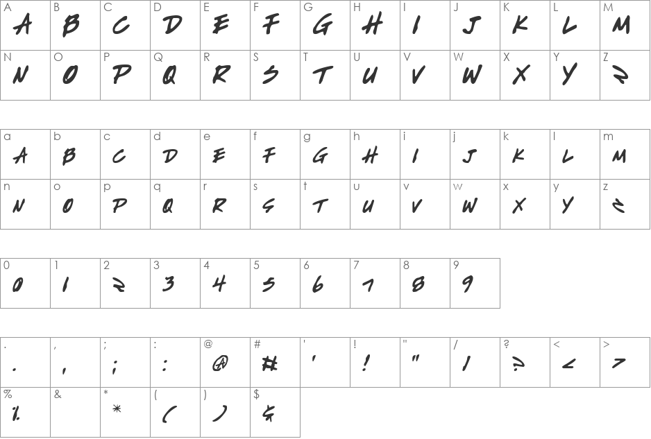 Write Off Oultine font character map preview