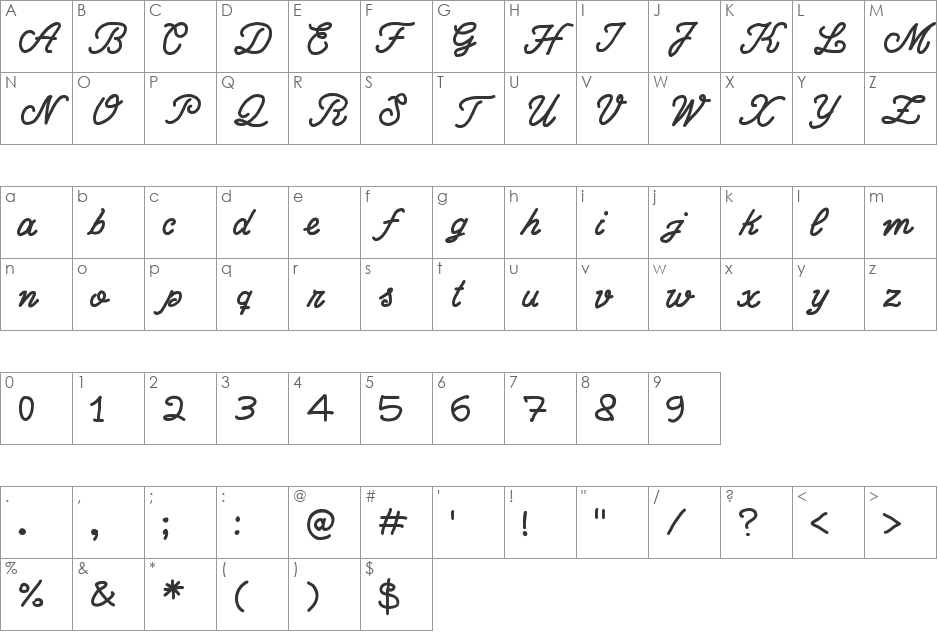 Write Righ Script font character map preview
