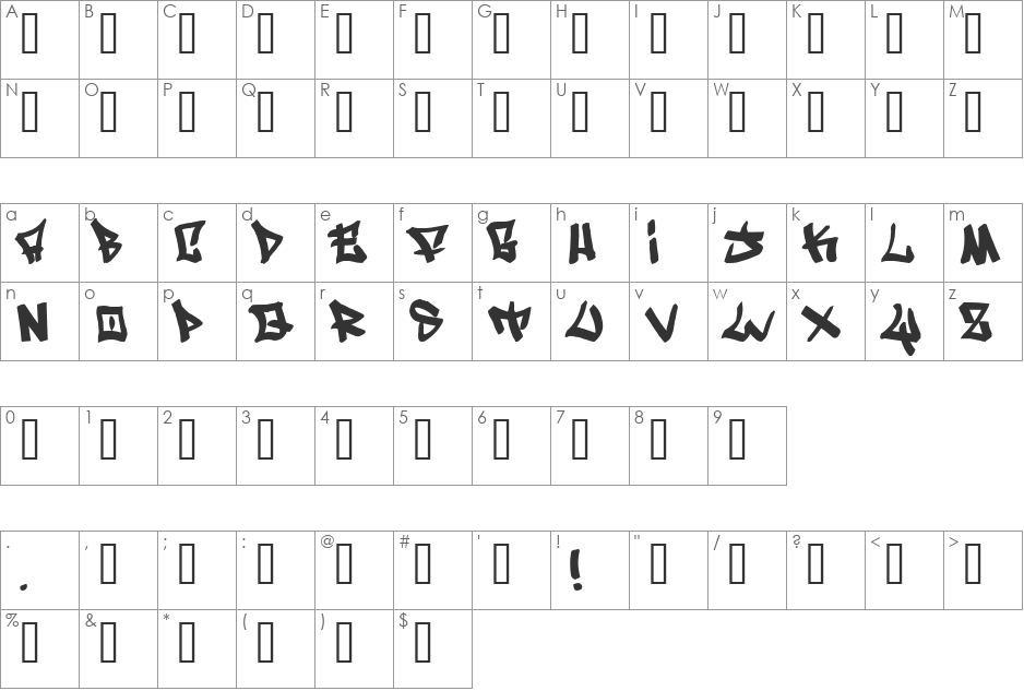 Writers fat font character map preview