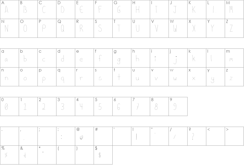 Writes Like a Boy font character map preview