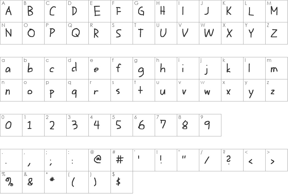 Writico font character map preview