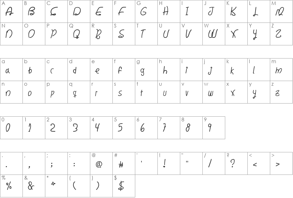 Writing Memories font character map preview