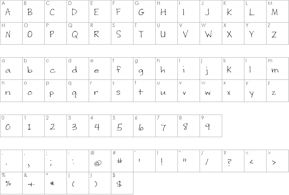 Writing Stuff  font character map preview
