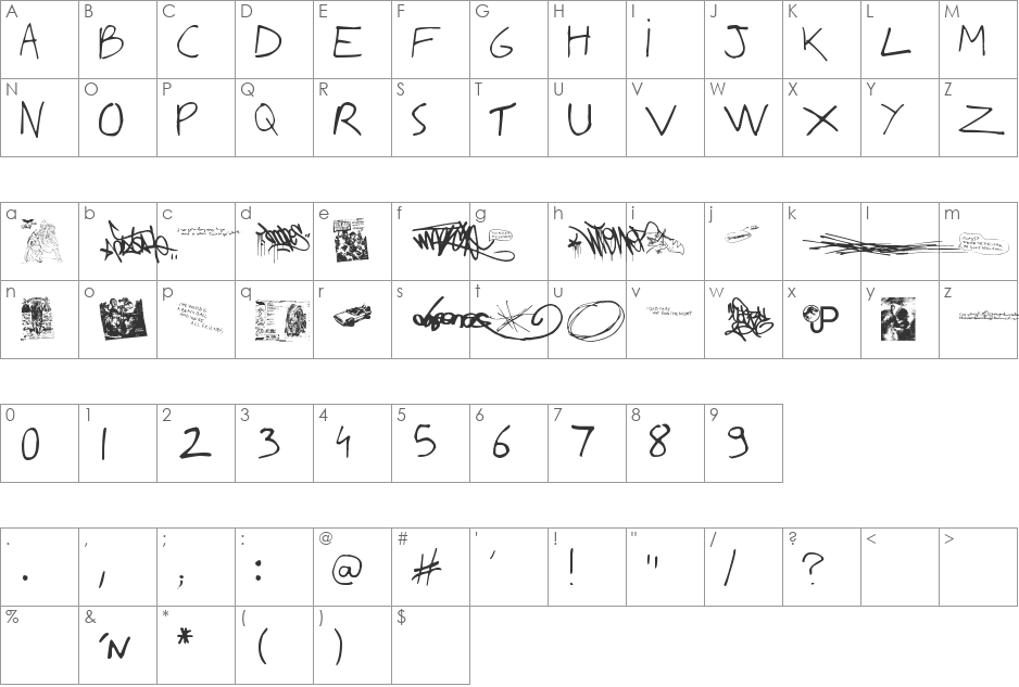 Writing You A Letter font character map preview
