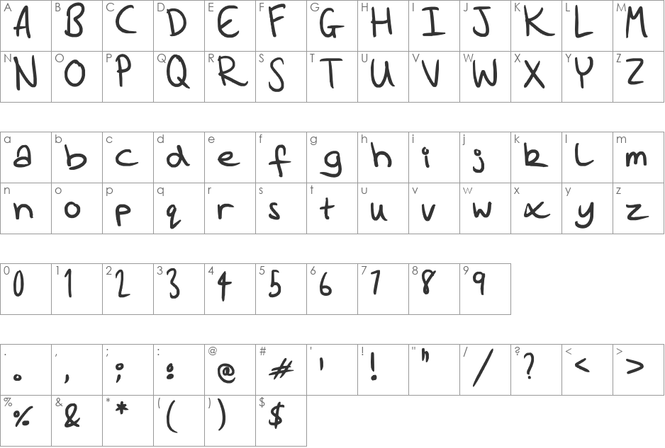 Written during an exam! font character map preview