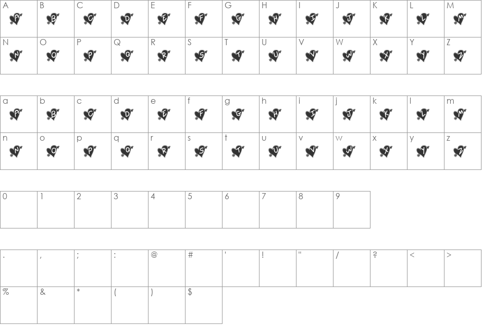 Written In My Heart College Updated font character map preview
