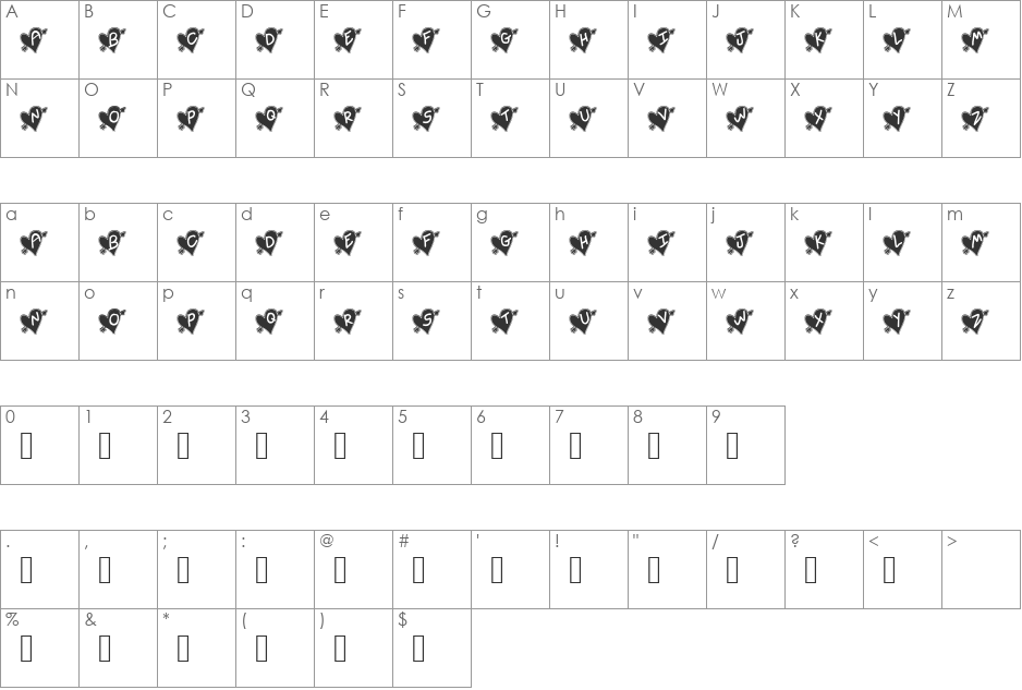 Written In My Heart College Updated font character map preview