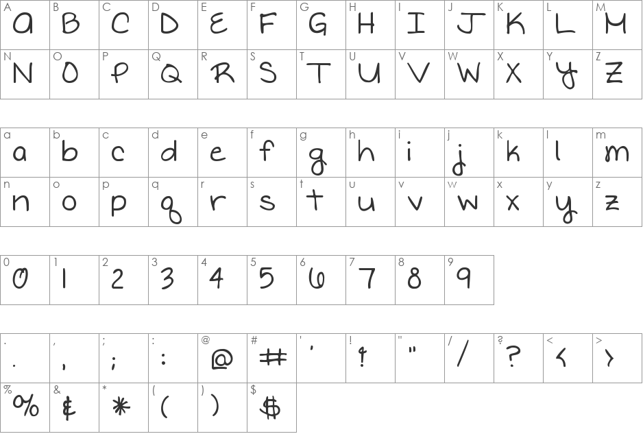 Written in the Stars font character map preview