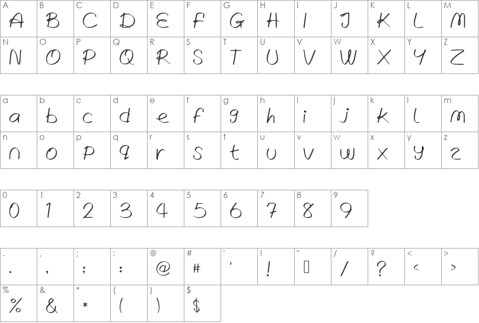 WrittenLies font character map preview