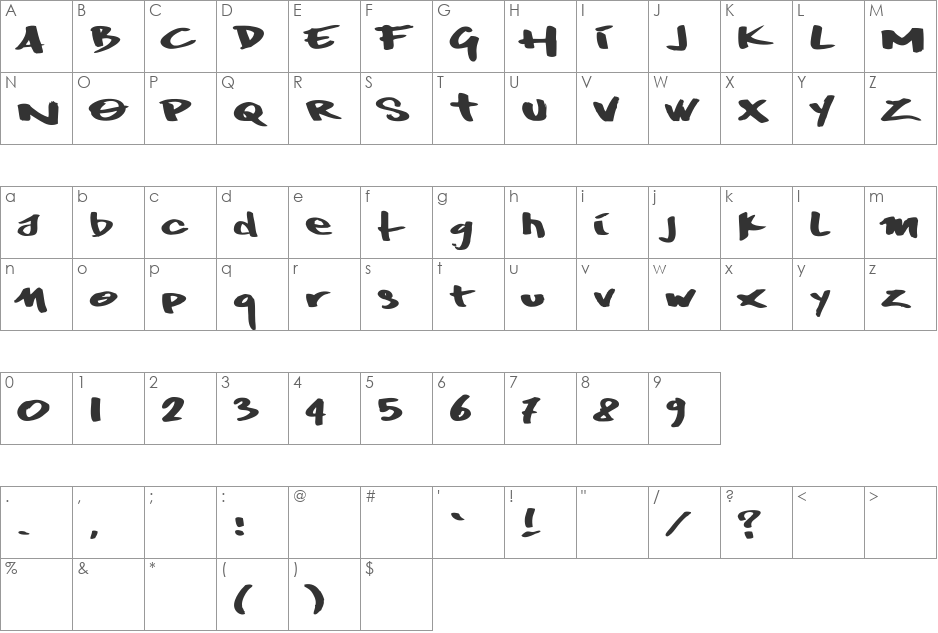Wrktag font character map preview
