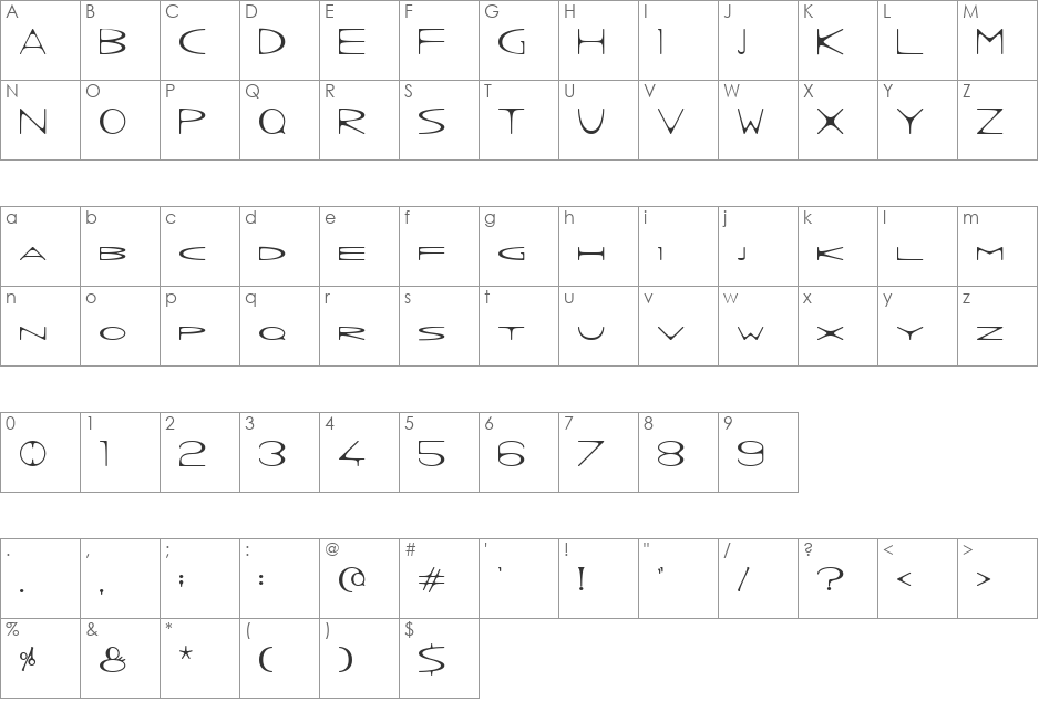 Wrong Ink font character map preview