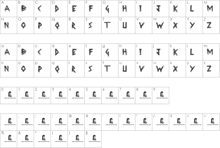 Wrong Tracks font character map preview