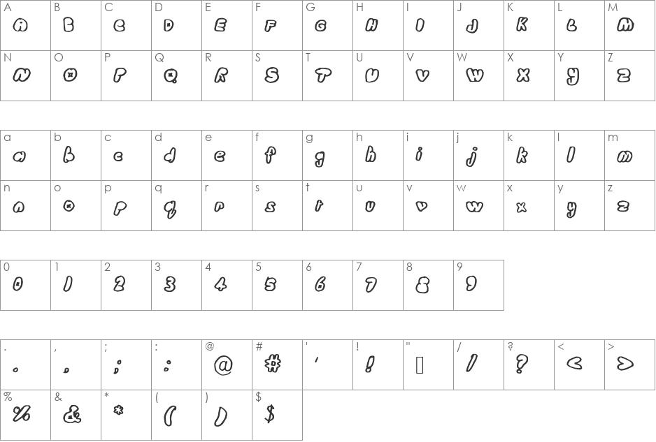 WubDub font character map preview