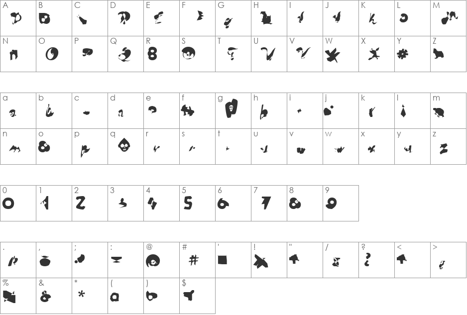 wuestling font character map preview