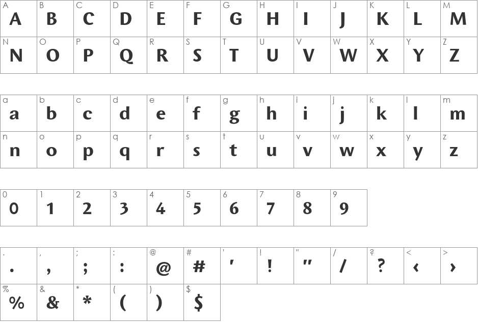 Wunderlich font character map preview
