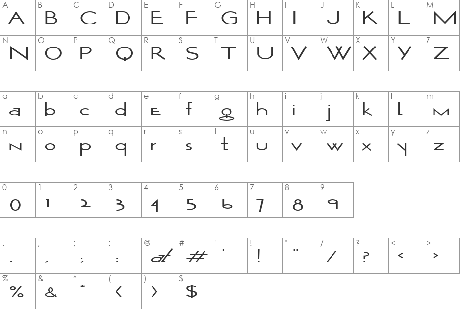 WurkerExtended font character map preview