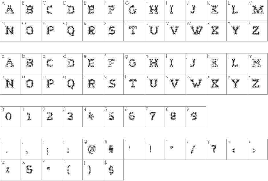 WurstchenOutlined font character map preview