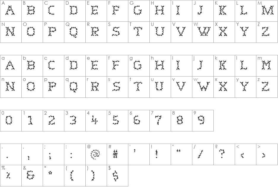 WurstchenSplatted font character map preview