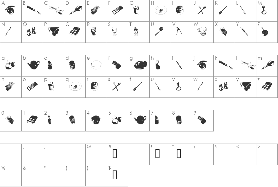 WutsCookin font character map preview
