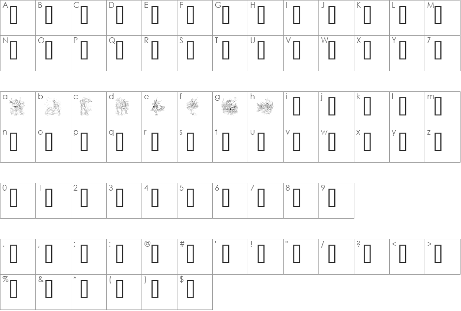 WW1  B font character map preview