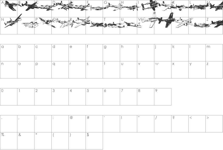 WW2 Aircraft font character map preview