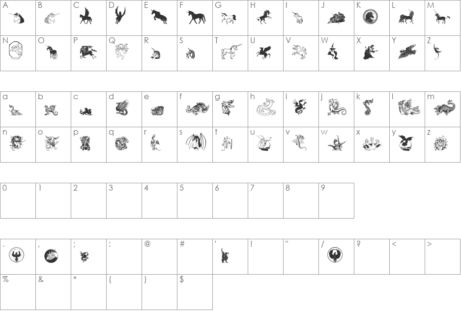 WWFantasy font character map preview