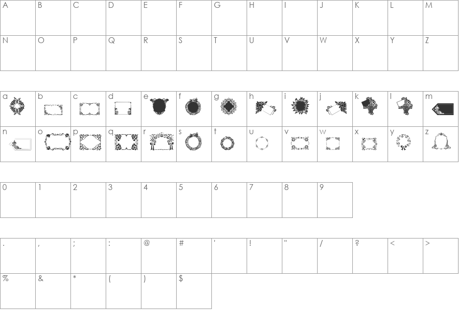 WWFloralGreetings font character map preview
